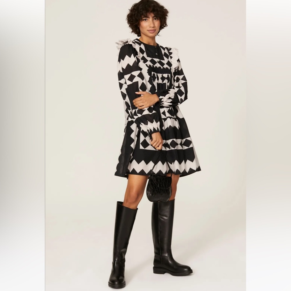 Sea New York Black and White Geometric Mini Dress